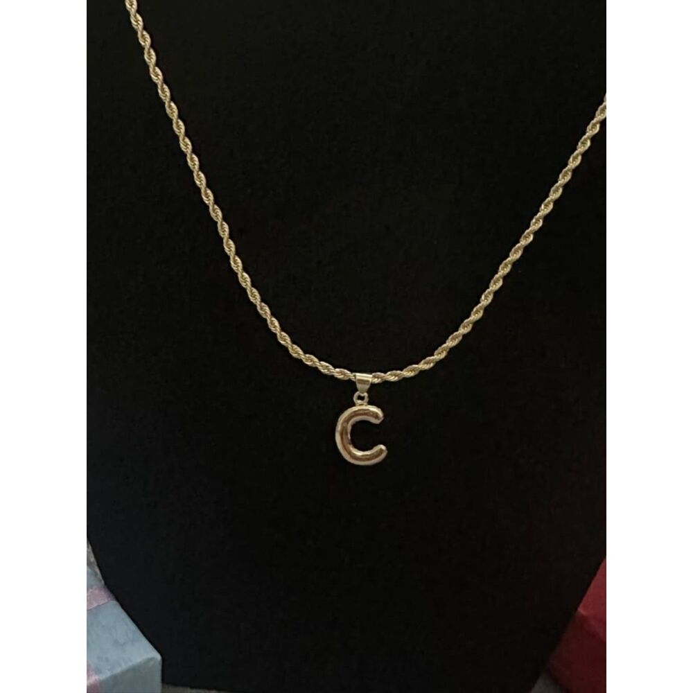 18K Gold Filled Bubble Letter C Pendant Necklace | 18" 2.5mm Rope Chain